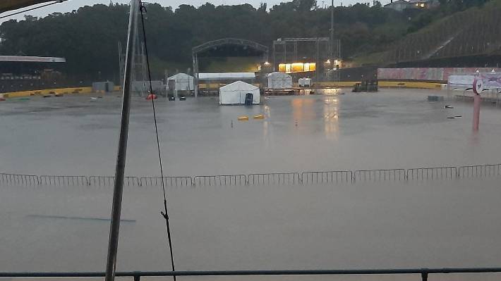 Western Springs Stadium underwater after flooding, Auckland Anniversary weekend, January 2023.